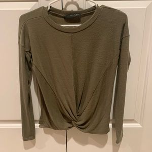 Army green front tie long sleeve